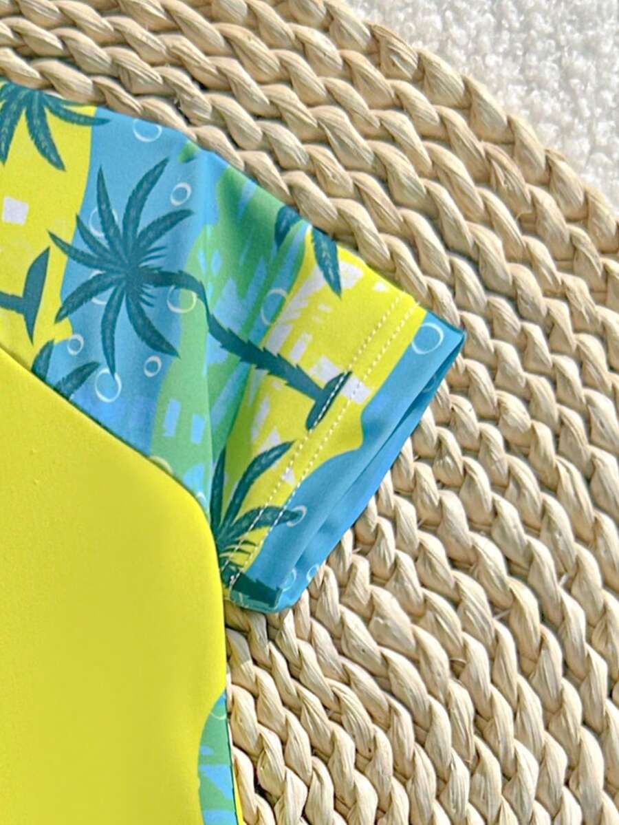 Baby Dinosaur Print Zipper One-Piece Swimsuit for Summer Beach and Pool Days