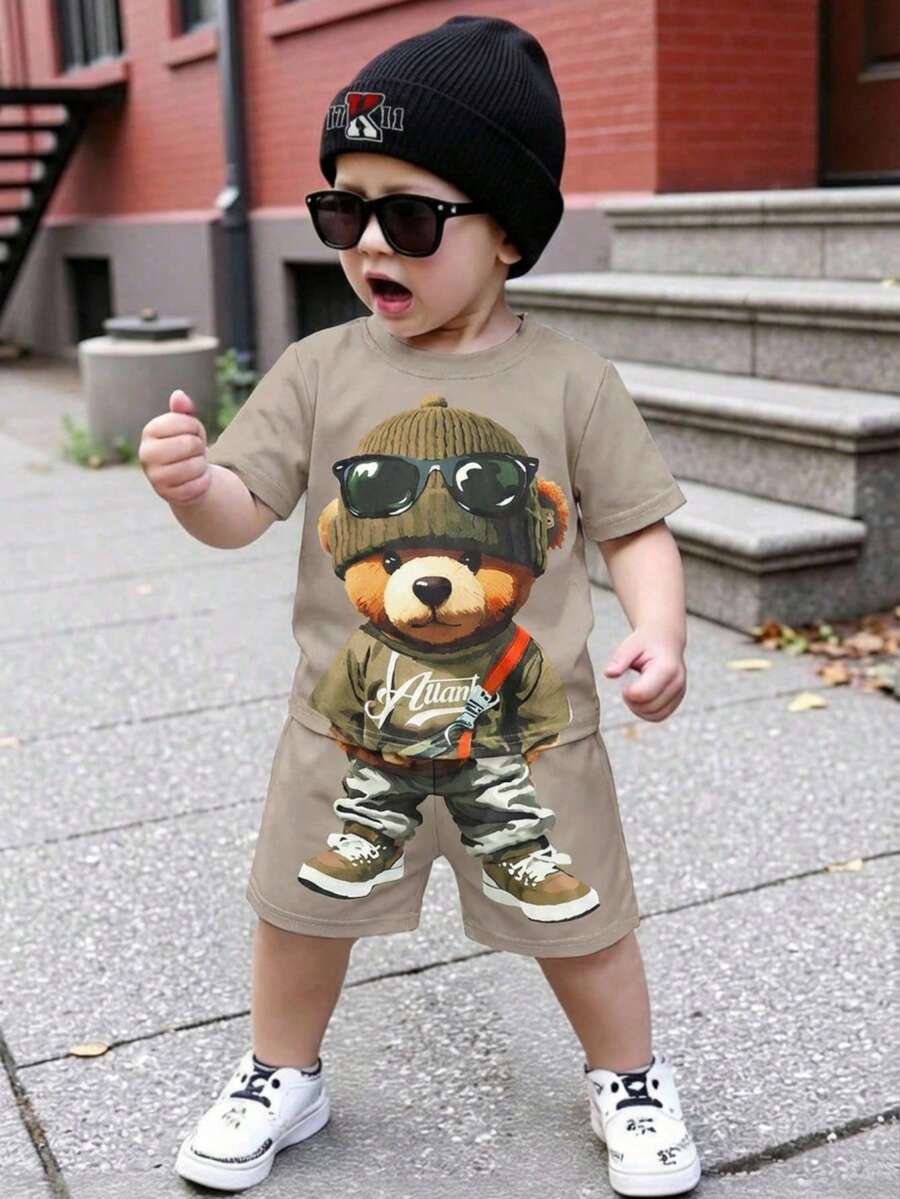 Cute Cartoon Car and Animal Pattern 2pcs Summer Suit for Boys