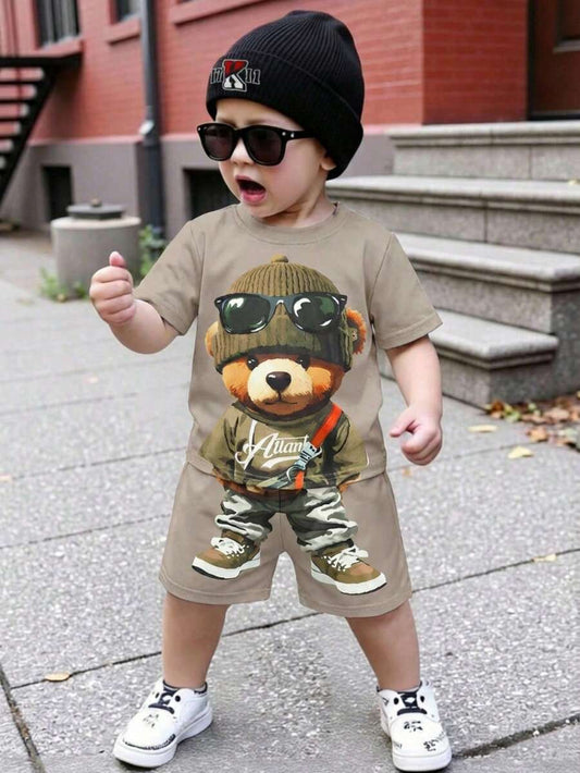 Cute Cartoon Car and Animal Pattern 2pcs Summer Suit for Boys