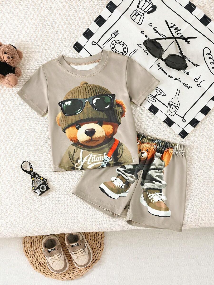 Cute Cartoon Car and Animal Pattern 2pcs Summer Suit for Boys