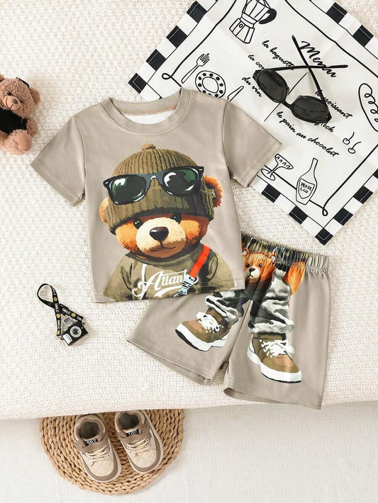 Cute Cartoon Car and Animal Pattern 2pcs Summer Suit for Boys