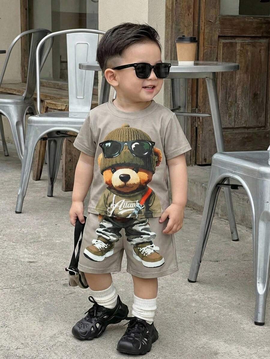 Cute Cartoon Car and Animal Pattern 2pcs Summer Suit for Boys