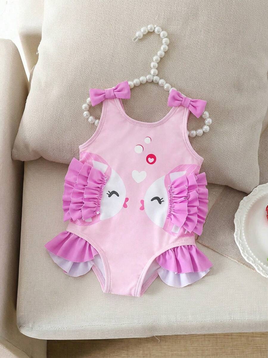 Baby Watermelon Print Ruffle Sleeveless One-Piece Swimsuit for Summer Beach Days