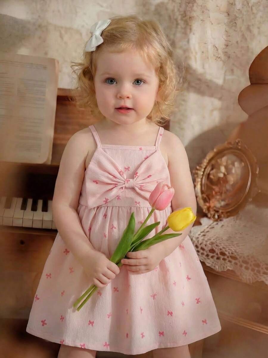 Toddler Girl 1-Piece Sleeveless Dress with Bow Decor for Summer