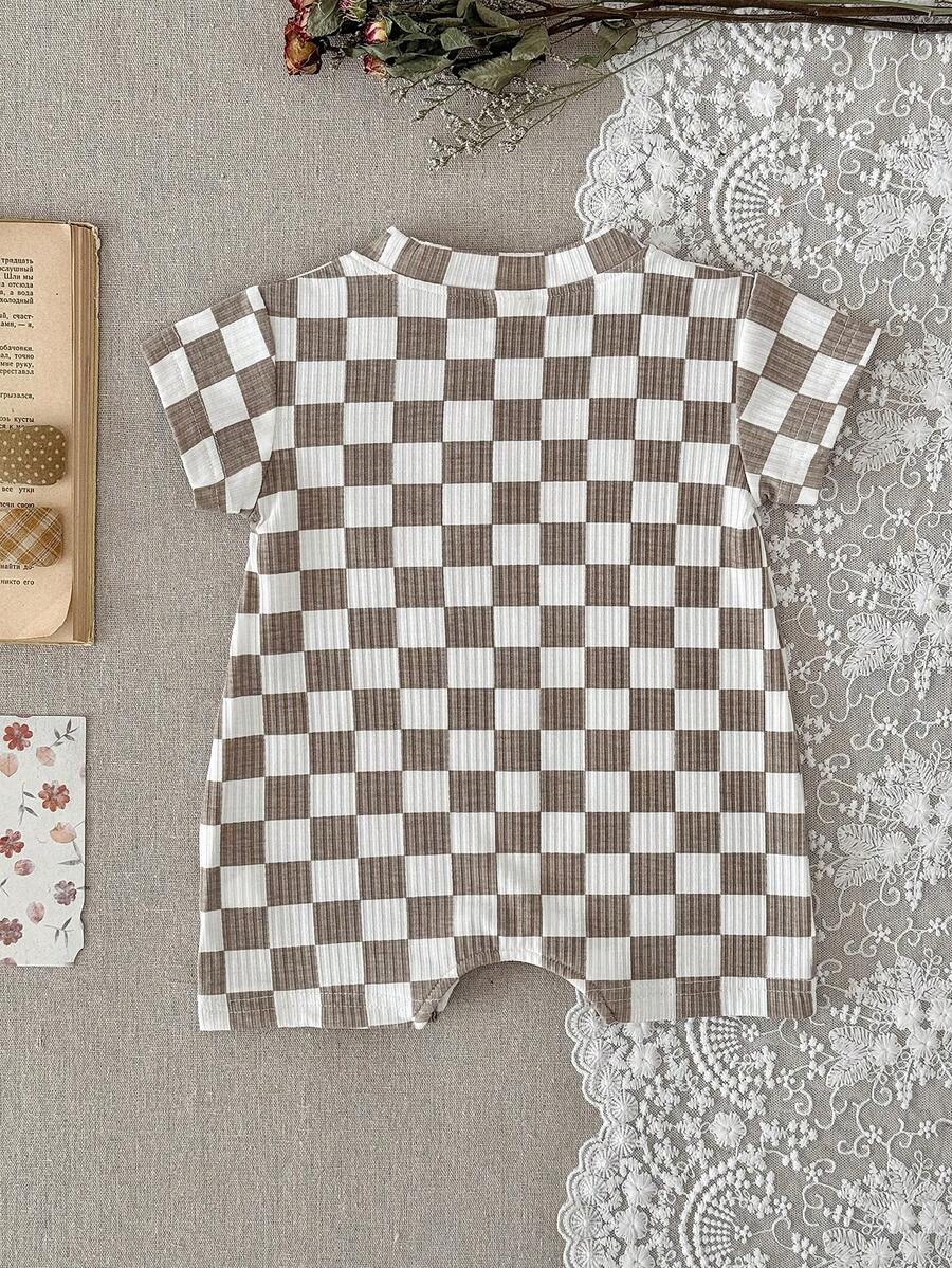 Summer Baby Boys And Girls One Piece Outfit Checkerboard Style