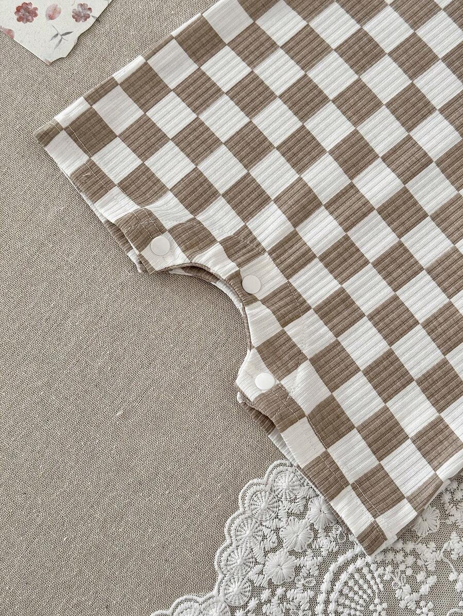 Summer Baby Boys And Girls One Piece Outfit Checkerboard Style