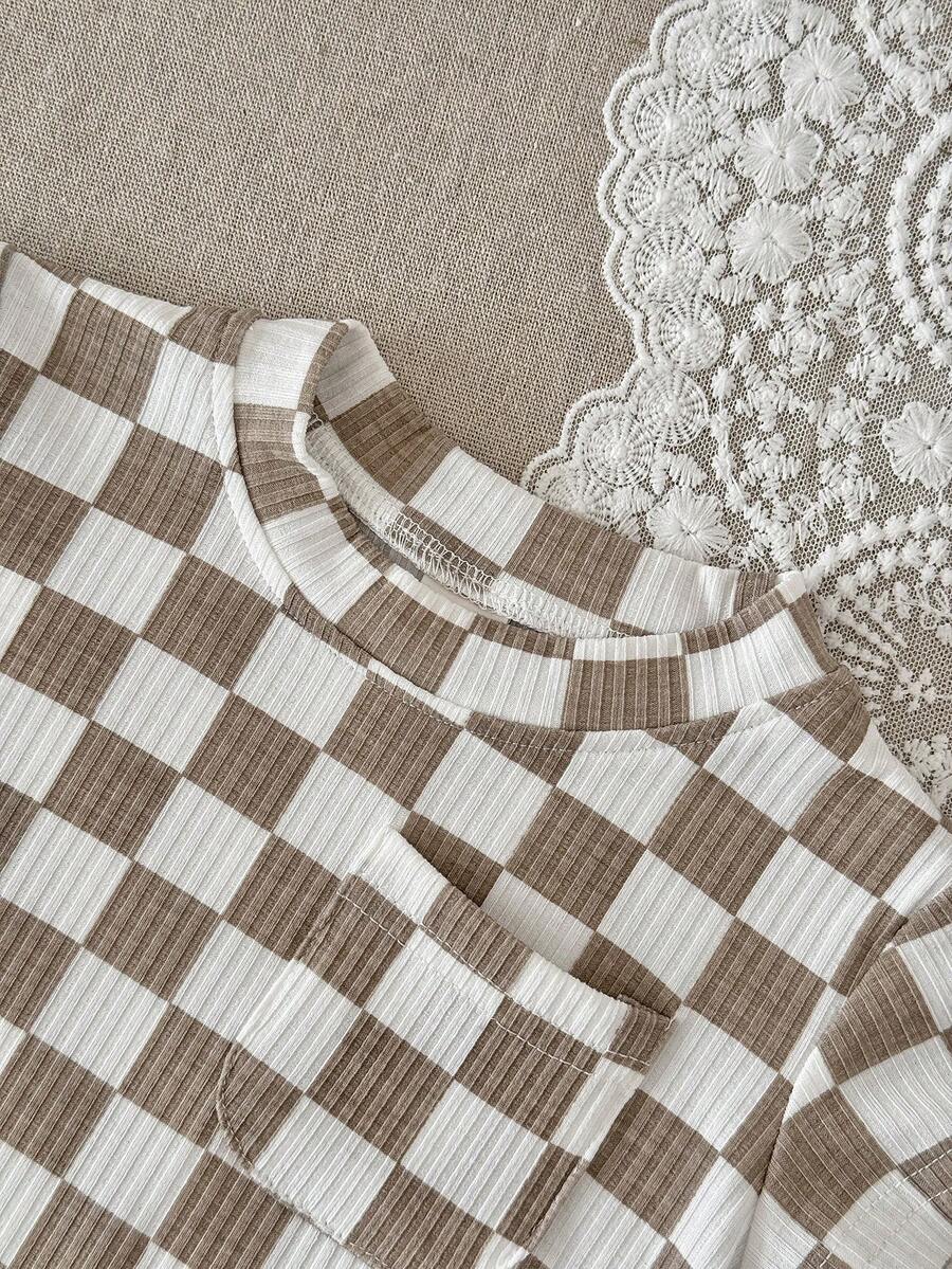 Summer Baby Boys And Girls One Piece Outfit Checkerboard Style