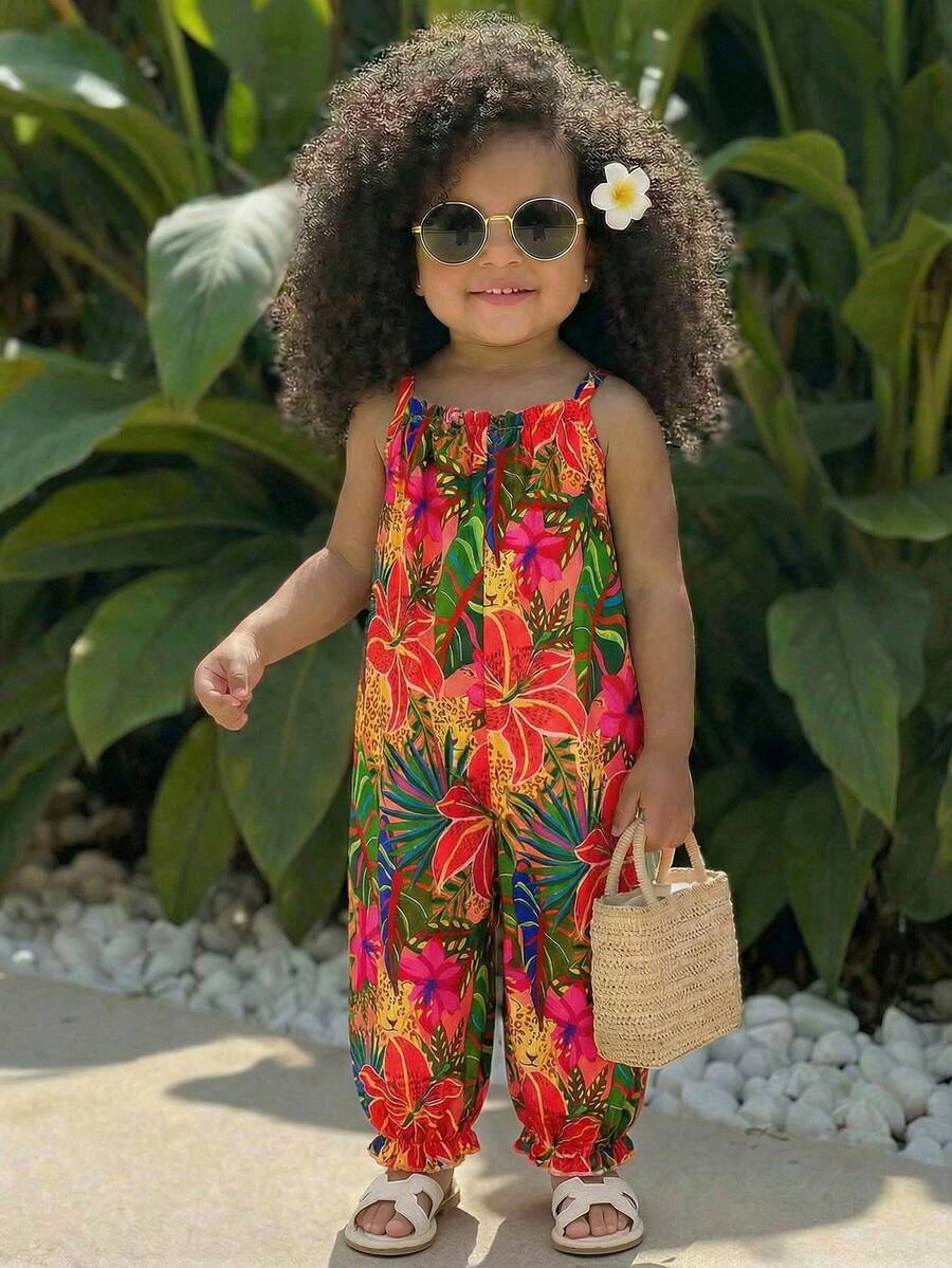 Baby Girl Tropical Floral Sleeveless Jumpsuit Hawaiian Vacation Summer Outfit