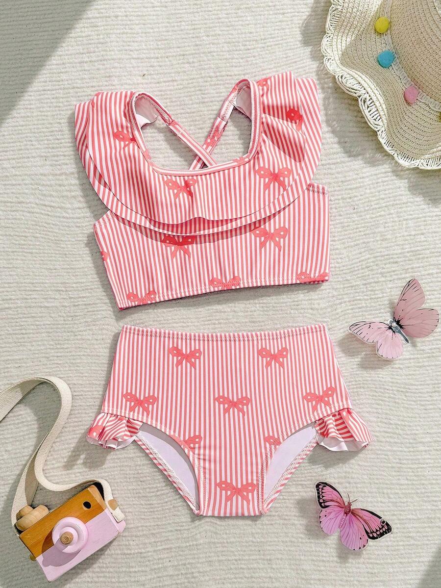 Baby Girls Leopard Print Bikini Set With Ruffle Trim Cute Summer Swimwear