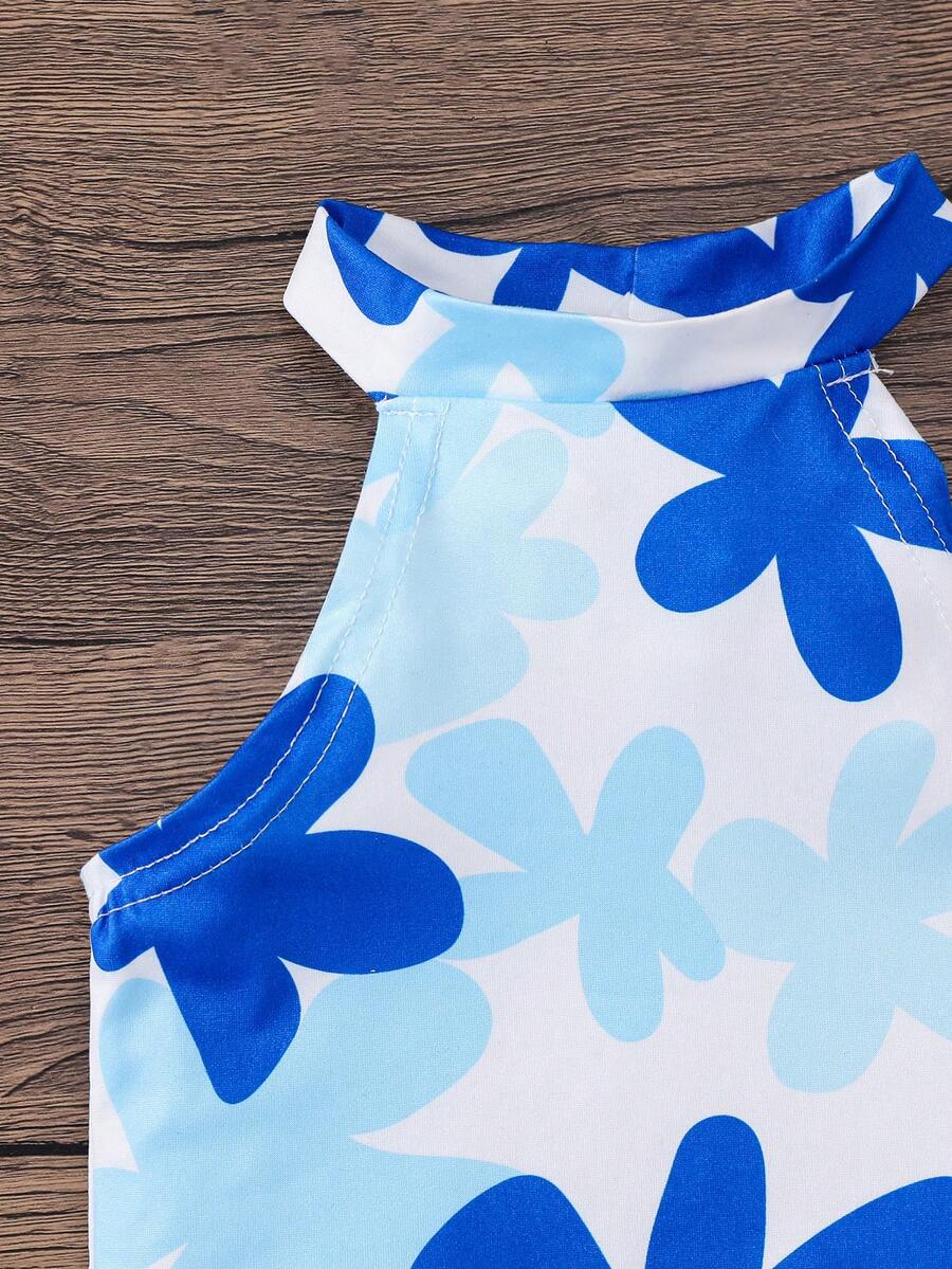 Heart Pattern Halter Top And Flared Pants Set For Baby Girls Valentine Outfit
