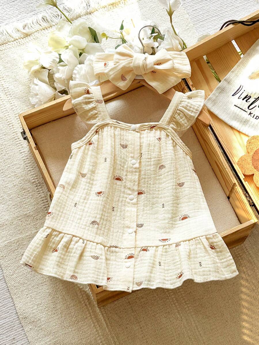 Newborn Girl Casual Chic Dress - Sleeveless Summer Vintage Style