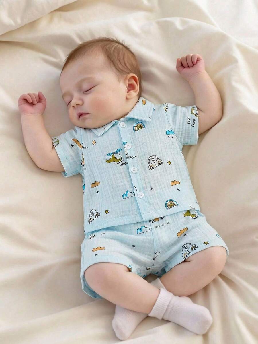 2PCS Baby Boy Gentleman Style Shirt and Shorts Set for Stylish Summer Daily Wear