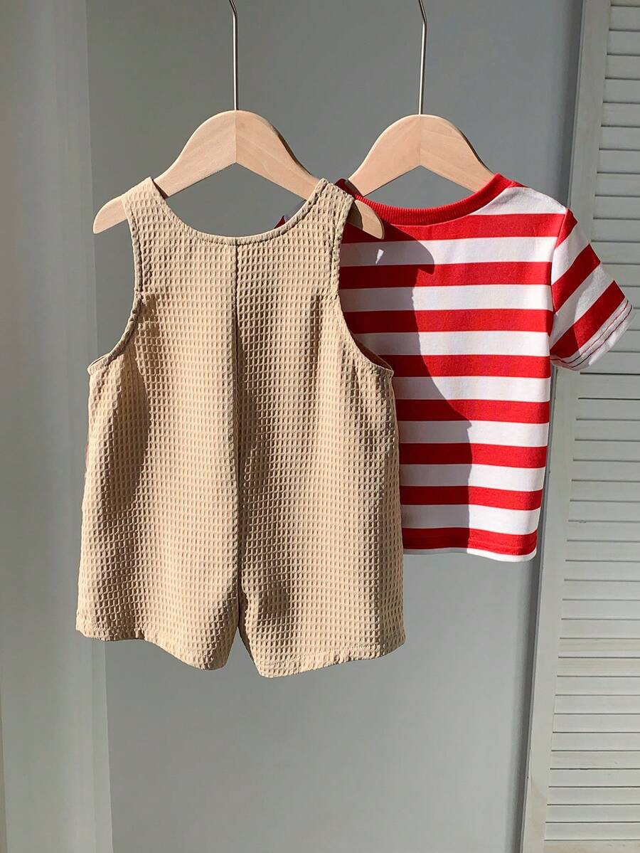 2-Piece Toddler Boy Outfit: Black Graphic T-Shirt and Camo Bib Shorts