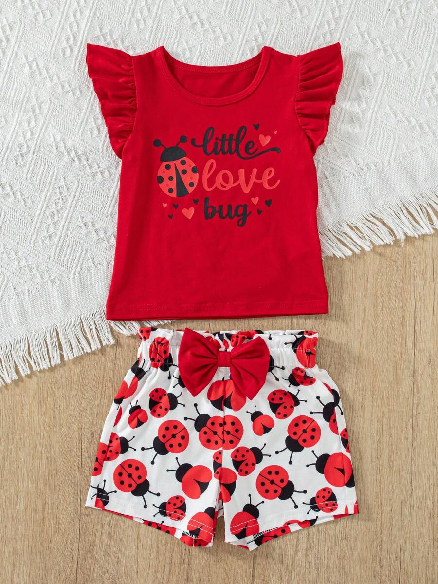 Playful Multicolor Outfit Set For Baby Girls With Ruffle Sleeve Cami Top