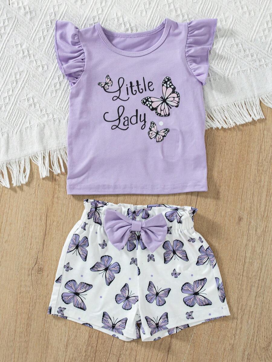Playful Multicolor Outfit Set For Baby Girls With Ruffle Sleeve Cami Top