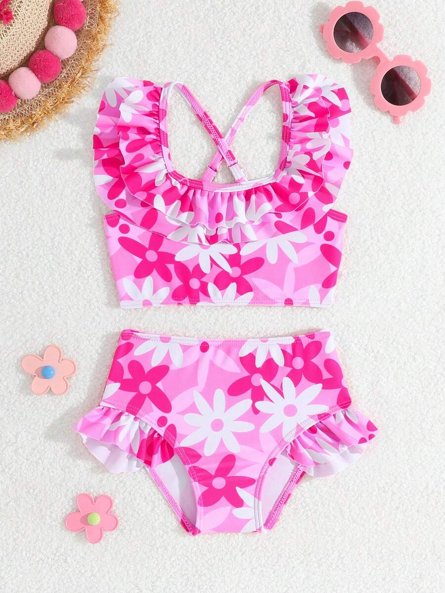 Baby Girls Leopard Print Bikini Set With Ruffle Trim Cute Summer Swimwear