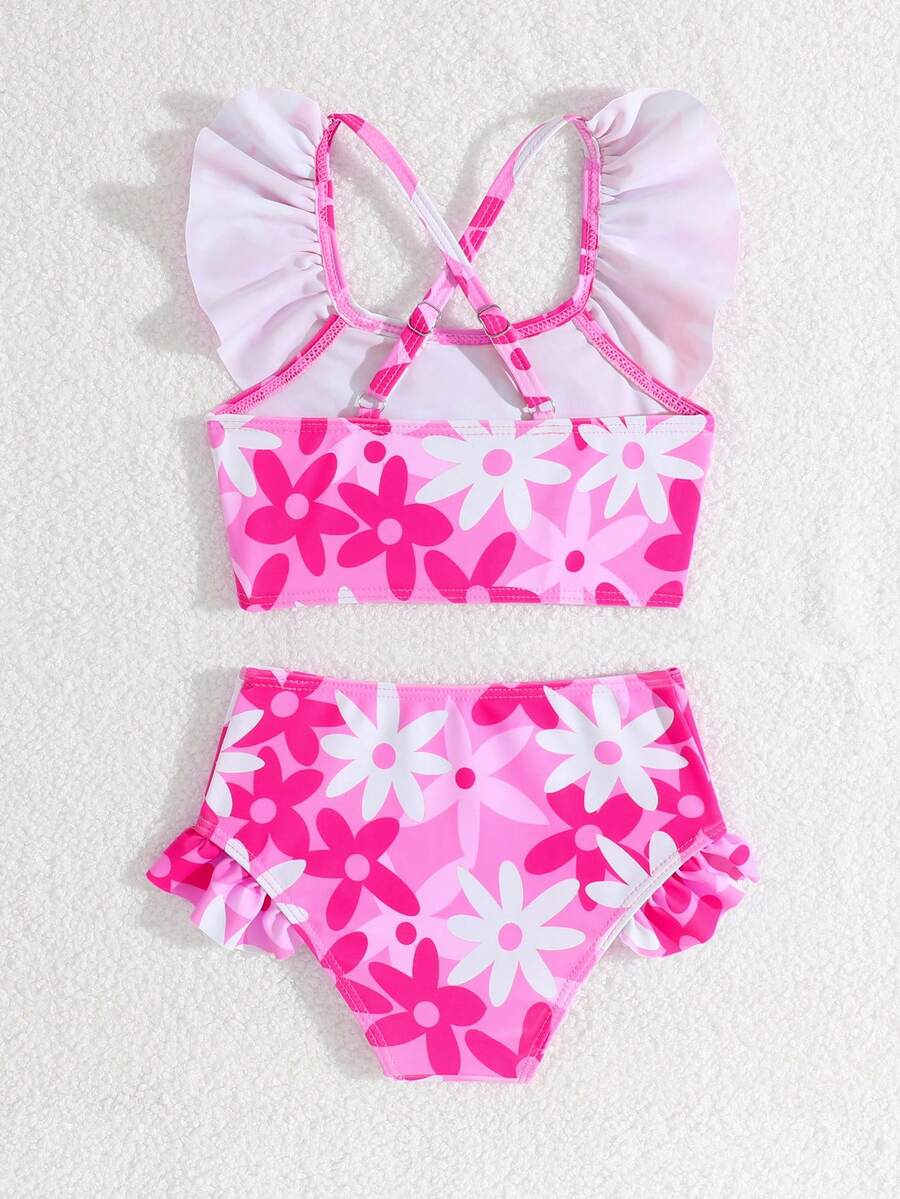 Baby Girls Leopard Print Bikini Set With Ruffle Trim Cute Summer Swimwear