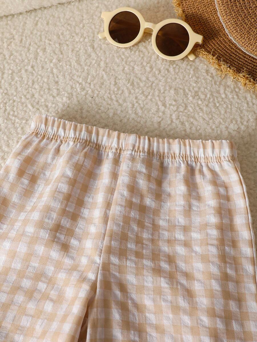 3D Floral T Shirt And Plaid Pants Set For Baby Girls Casual Cute Outfit