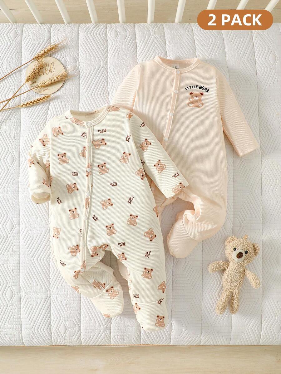 2PCS Baby Elephant Print Long Sleeve Romper Set for Cozy Autumn and Winter Wear