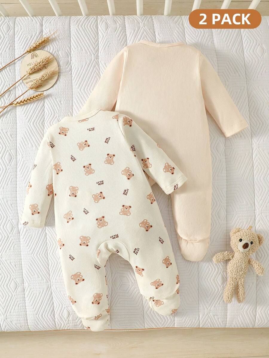 2PCS Baby Elephant Print Long Sleeve Romper Set for Cozy Autumn and Winter Wear
