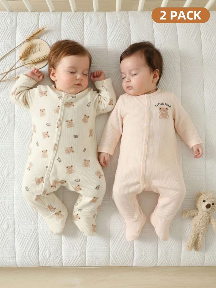 2PCS Baby Elephant Print Long Sleeve Romper Set for Cozy Autumn and Winter Wear