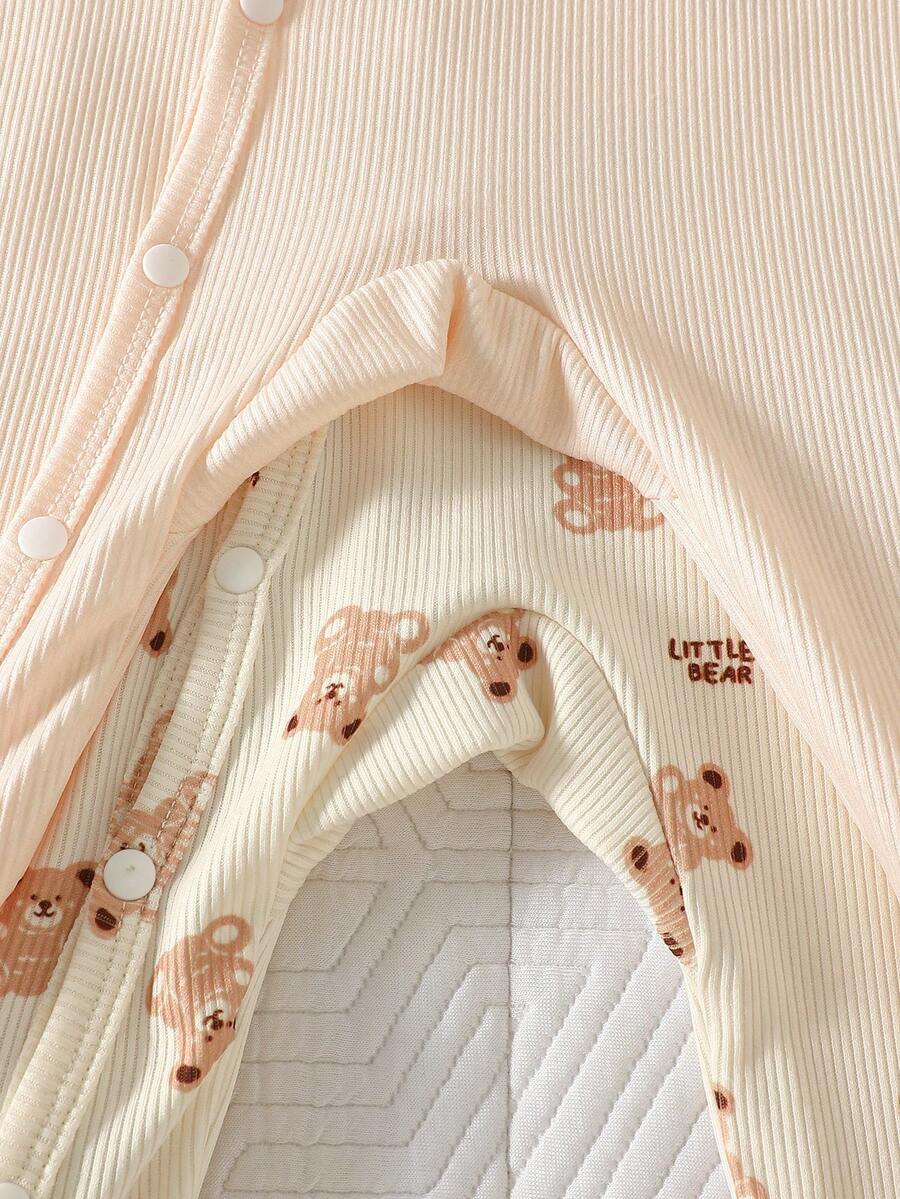 2PCS Baby Elephant Print Long Sleeve Romper Set for Cozy Autumn and Winter Wear