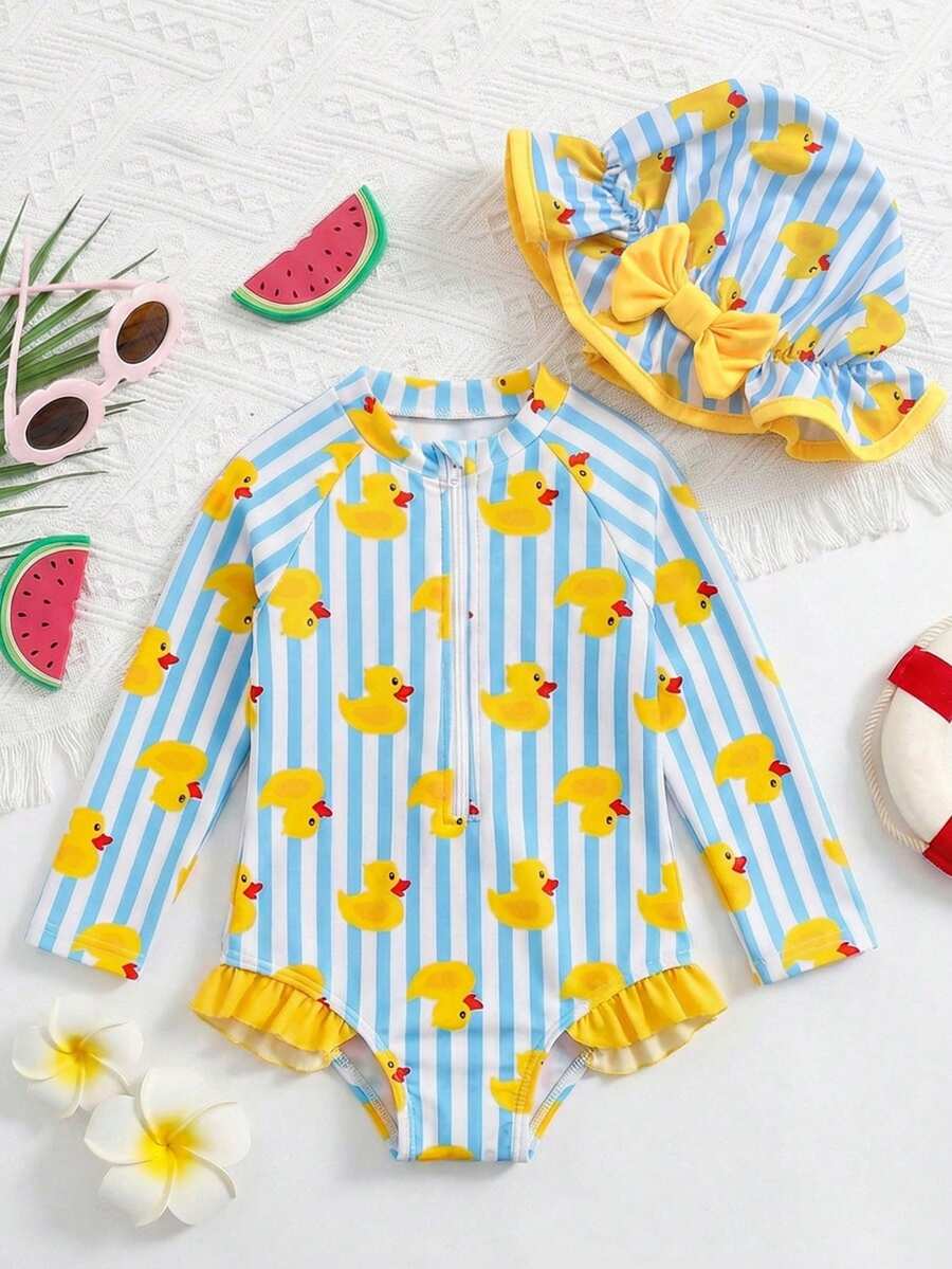 Cute Daisy And Strawberry Swimwear For Kids Girls Summer Vacation Wear