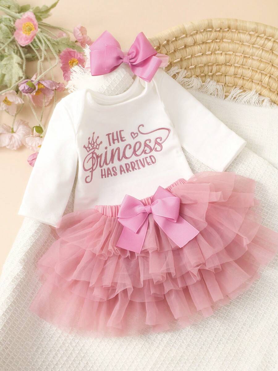 Baby Girl Romper with Tutu Skirt and Bow Headband for Photoshoots and Coming Home