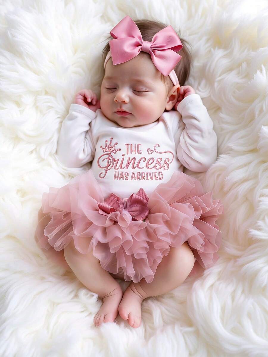 Baby Girl Romper with Tutu Skirt and Bow Headband for Photoshoots and Coming Home