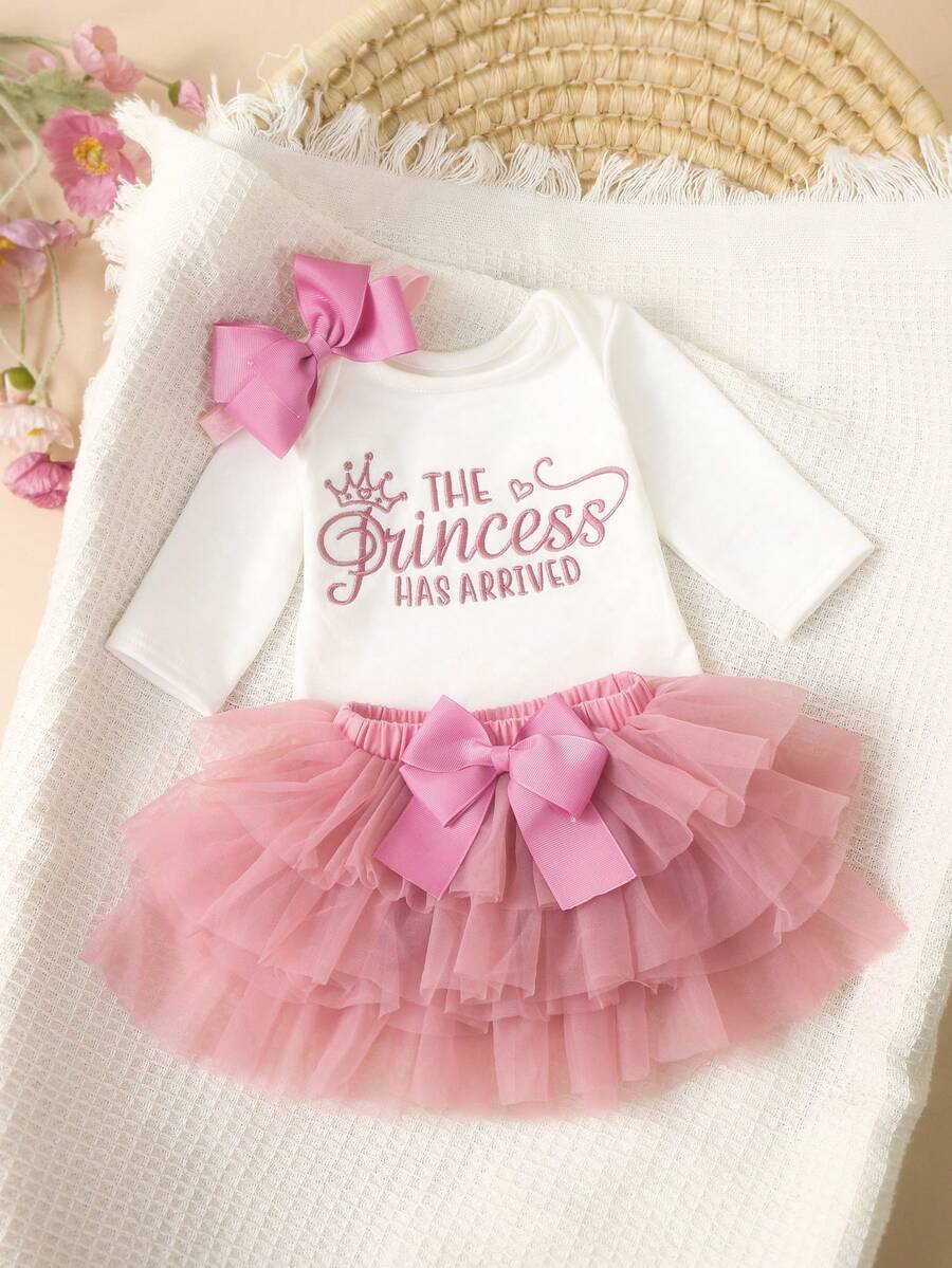 Baby Girl Romper with Tutu Skirt and Bow Headband for Photoshoots and Coming Home