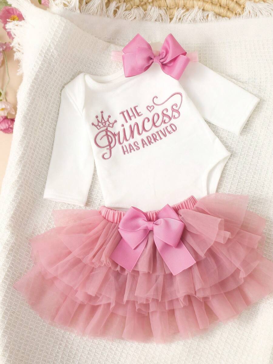 Baby Girl Romper with Tutu Skirt and Bow Headband for Photoshoots and Coming Home