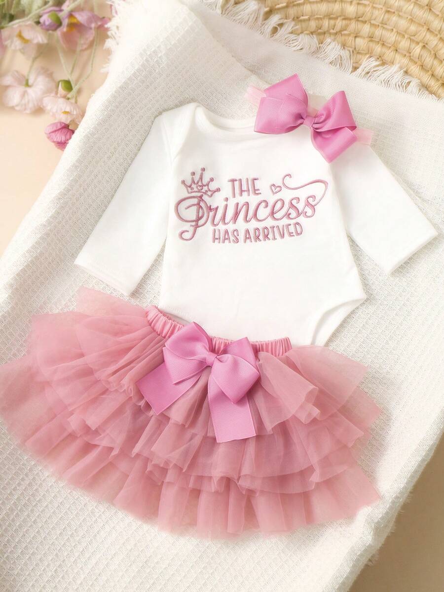Baby Girl Romper with Tutu Skirt and Bow Headband for Photoshoots and Coming Home