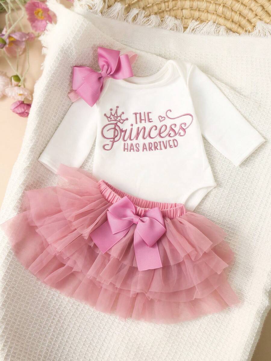 Baby Girl Romper with Tutu Skirt and Bow Headband for Photoshoots and Coming Home