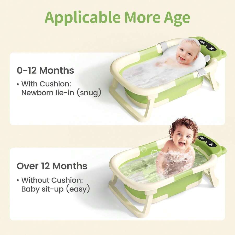 Collapsible Baby Bathtub with Bath Net Portable Non Slip Infant Travel Bath Tub Dinosaur Design