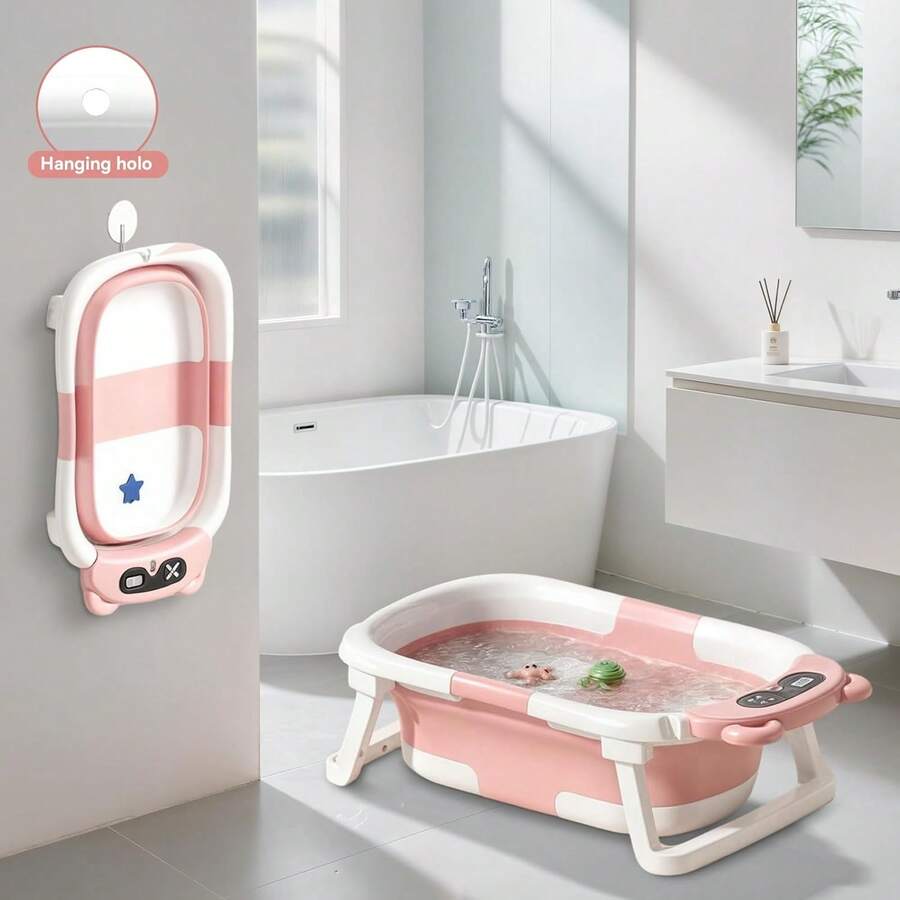 Collapsible Baby Bathtub with Bath Net Portable Non Slip Infant Travel Bath Tub Dinosaur Design