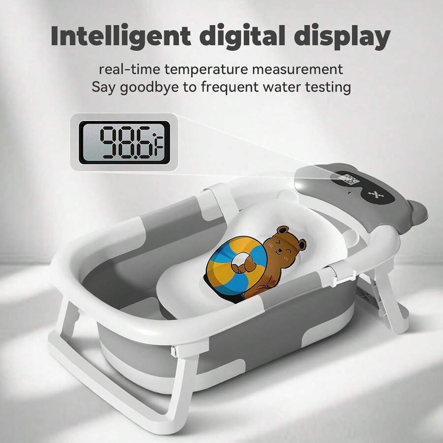 Collapsible Baby Bathtub with Bath Net Portable Non Slip Infant Travel Bath Tub Dinosaur Design