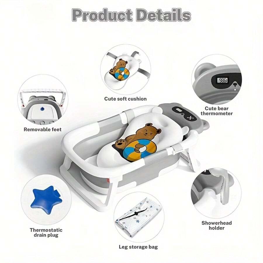 Collapsible Baby Bathtub with Bath Net Portable Non Slip Infant Travel Bath Tub Dinosaur Design