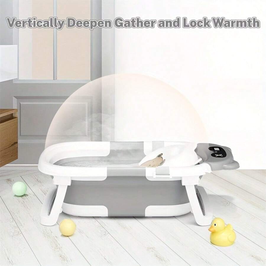 Collapsible Baby Bathtub with Bath Net Portable Non Slip Infant Travel Bath Tub Dinosaur Design