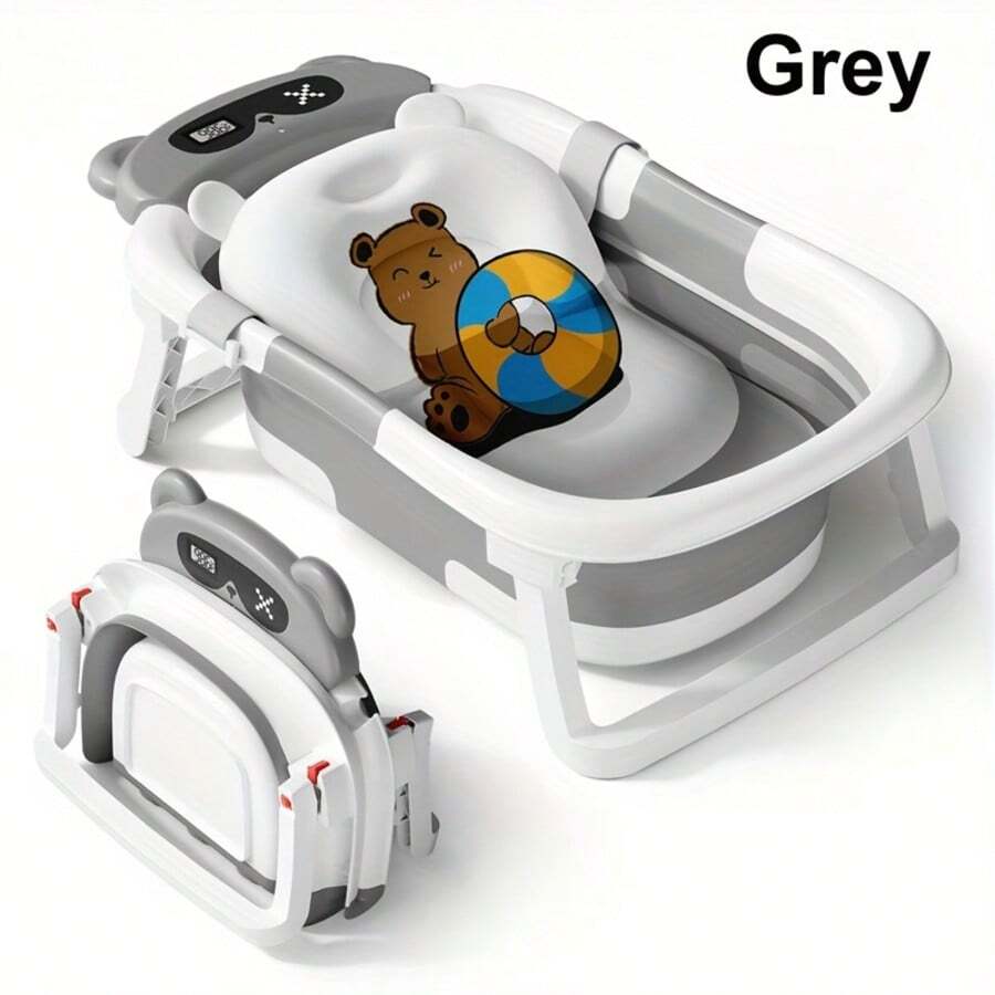 Collapsible Baby Bathtub with Bath Net Portable Non Slip Infant Travel Bath Tub Dinosaur Design