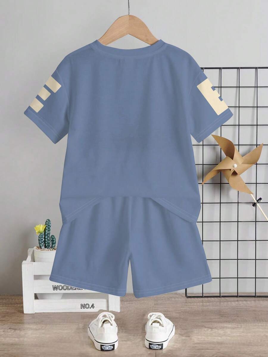 Baby Boy Brave Text Graphic Print T Shirt and Shorts Casual Summer Outfit Set