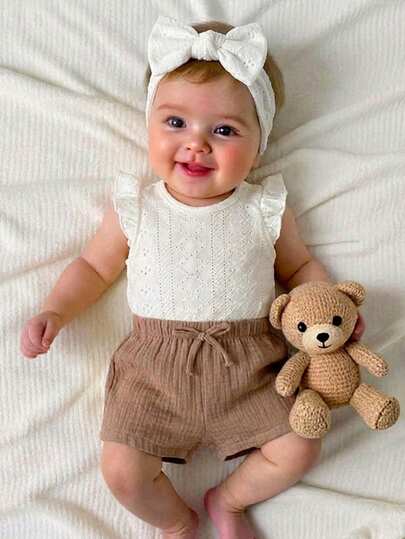 Baby Girl Knitted Crochet Top and Shorts Set for Cute Summer Daily Wear