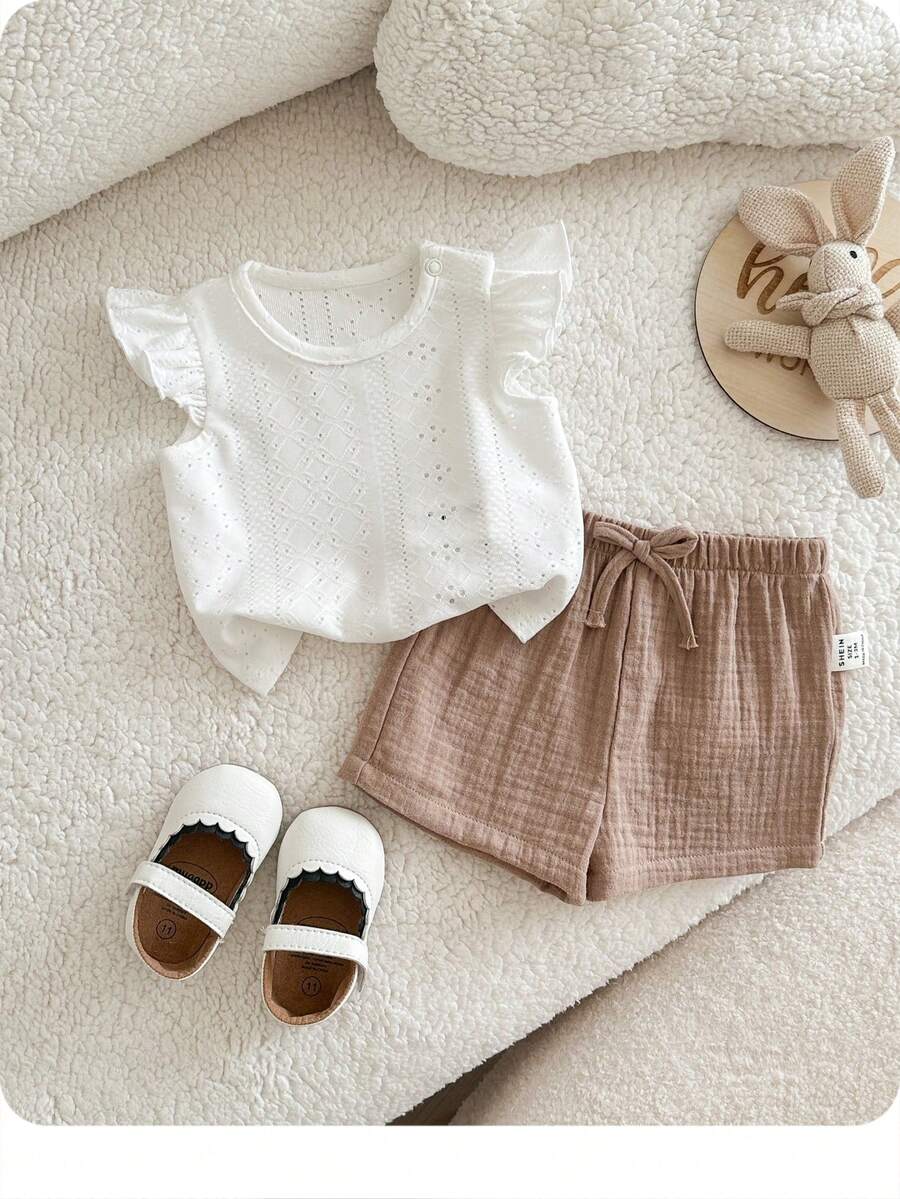 Baby Girl Knitted Crochet Top and Shorts Set for Cute Summer Daily Wear