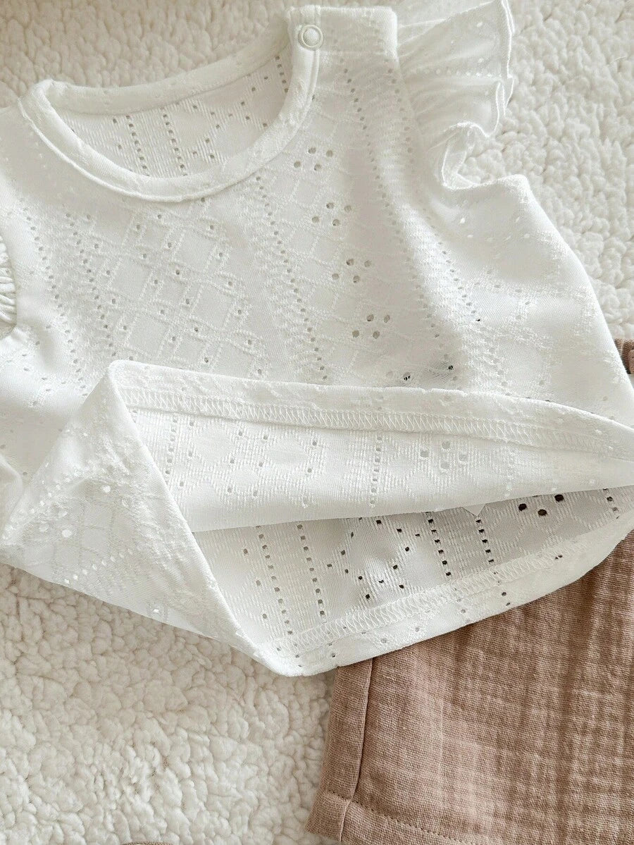 Baby Girl Knitted Crochet Top and Shorts Set for Cute Summer Daily Wear