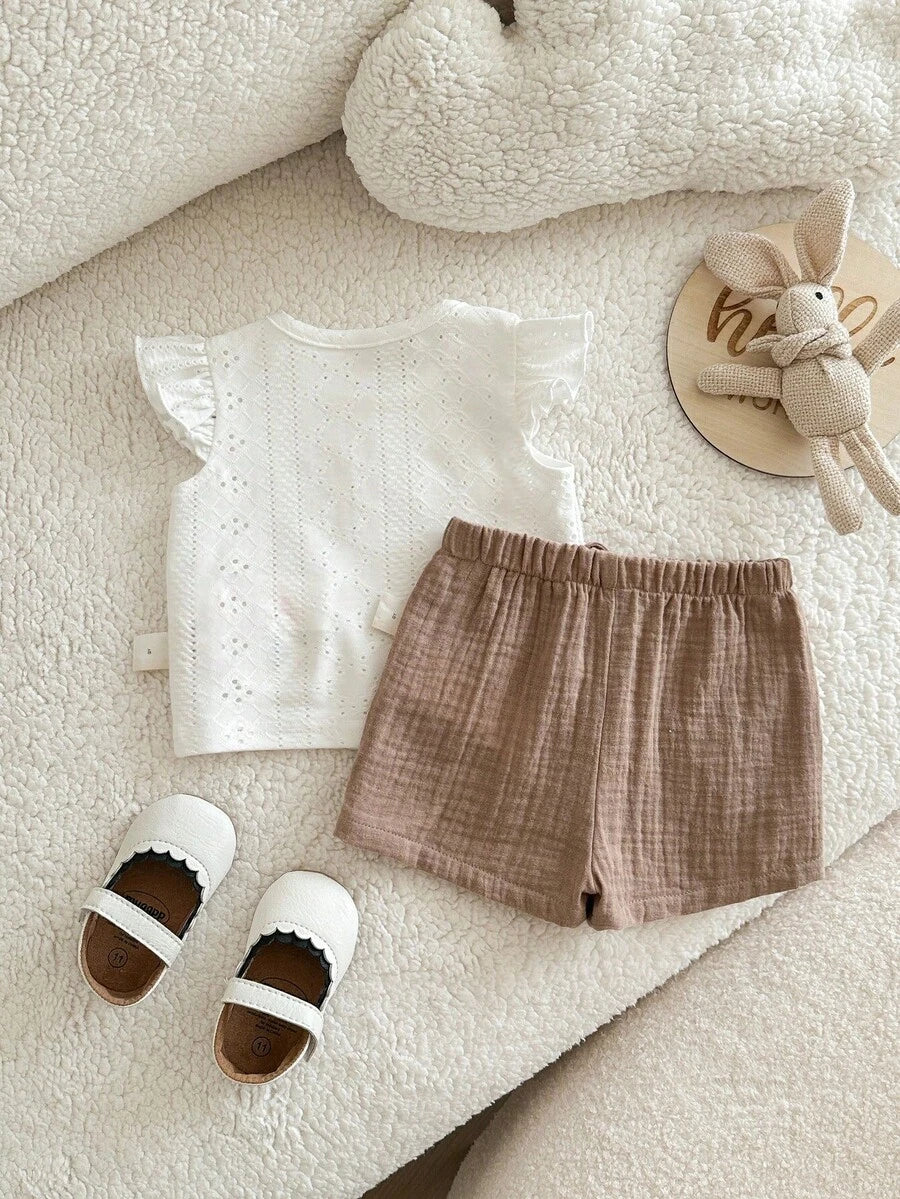 Baby Girl Knitted Crochet Top and Shorts Set for Cute Summer Daily Wear