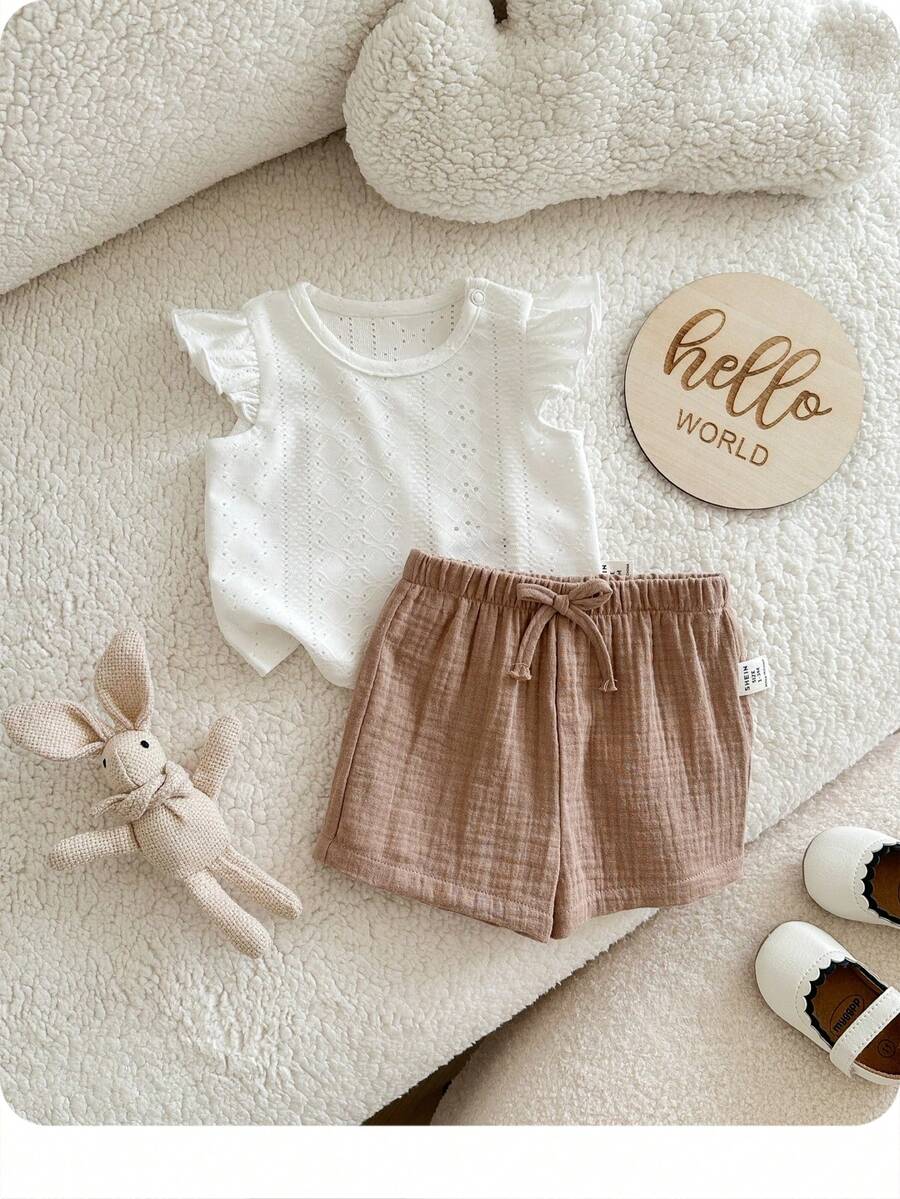 Baby Girl Knitted Crochet Top and Shorts Set for Cute Summer Daily Wear