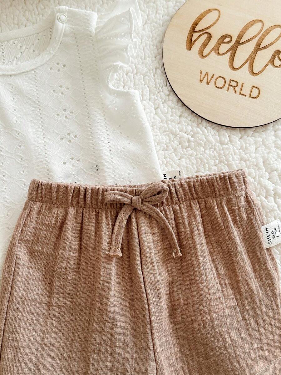 Baby Girl Knitted Crochet Top and Shorts Set for Cute Summer Daily Wear