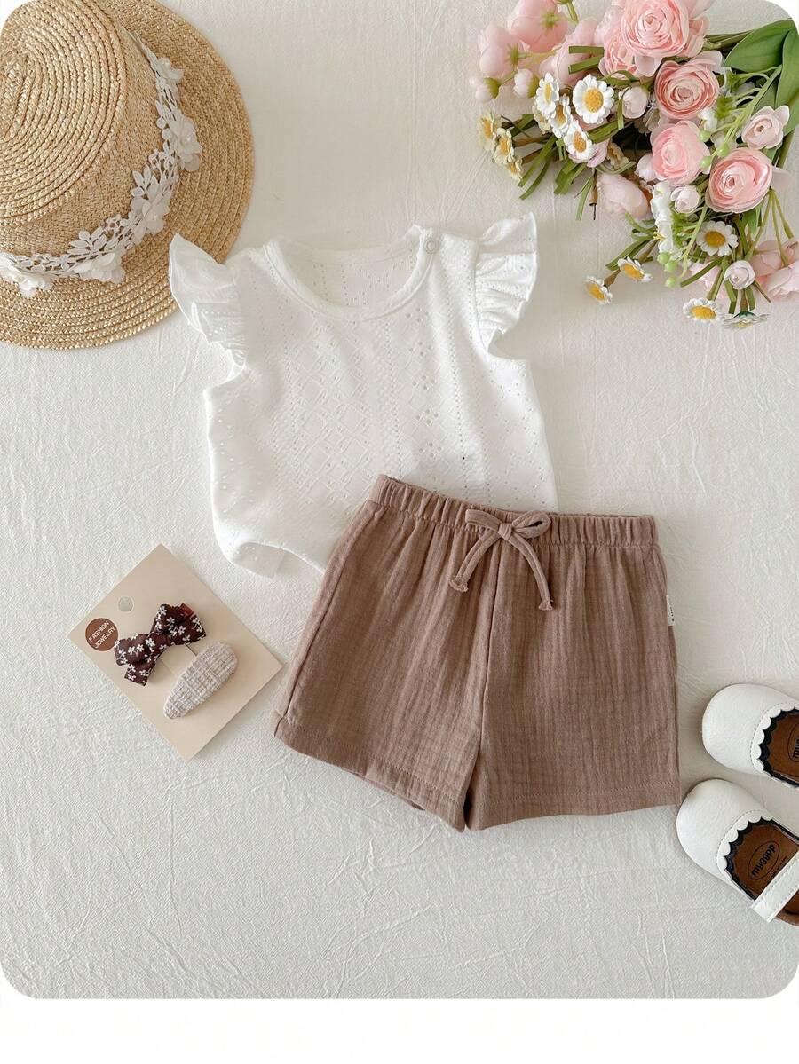 Baby Girl Knitted Crochet Top and Shorts Set for Cute Summer Daily Wear