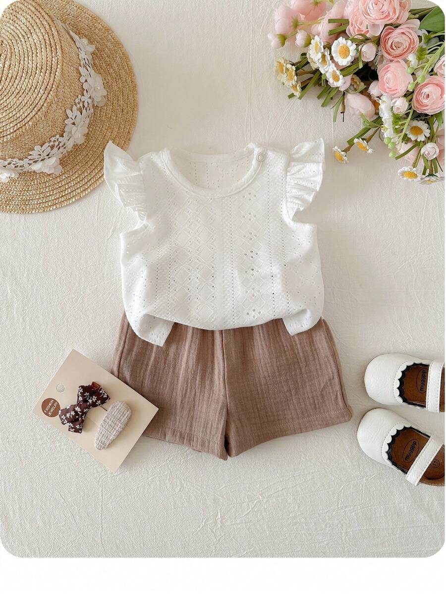 Baby Girl Knitted Crochet Top and Shorts Set for Cute Summer Daily Wear