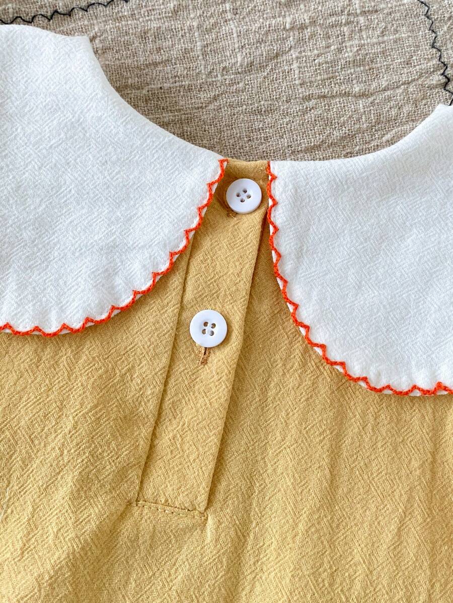 Infant Girl Peter Pan Collar Floral Embroidered Summer Dress for Casual Wear