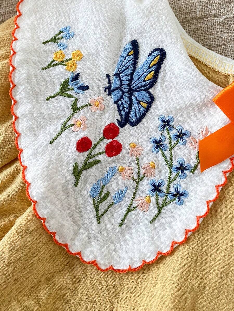 Infant Girl Peter Pan Collar Floral Embroidered Summer Dress for Casual Wear